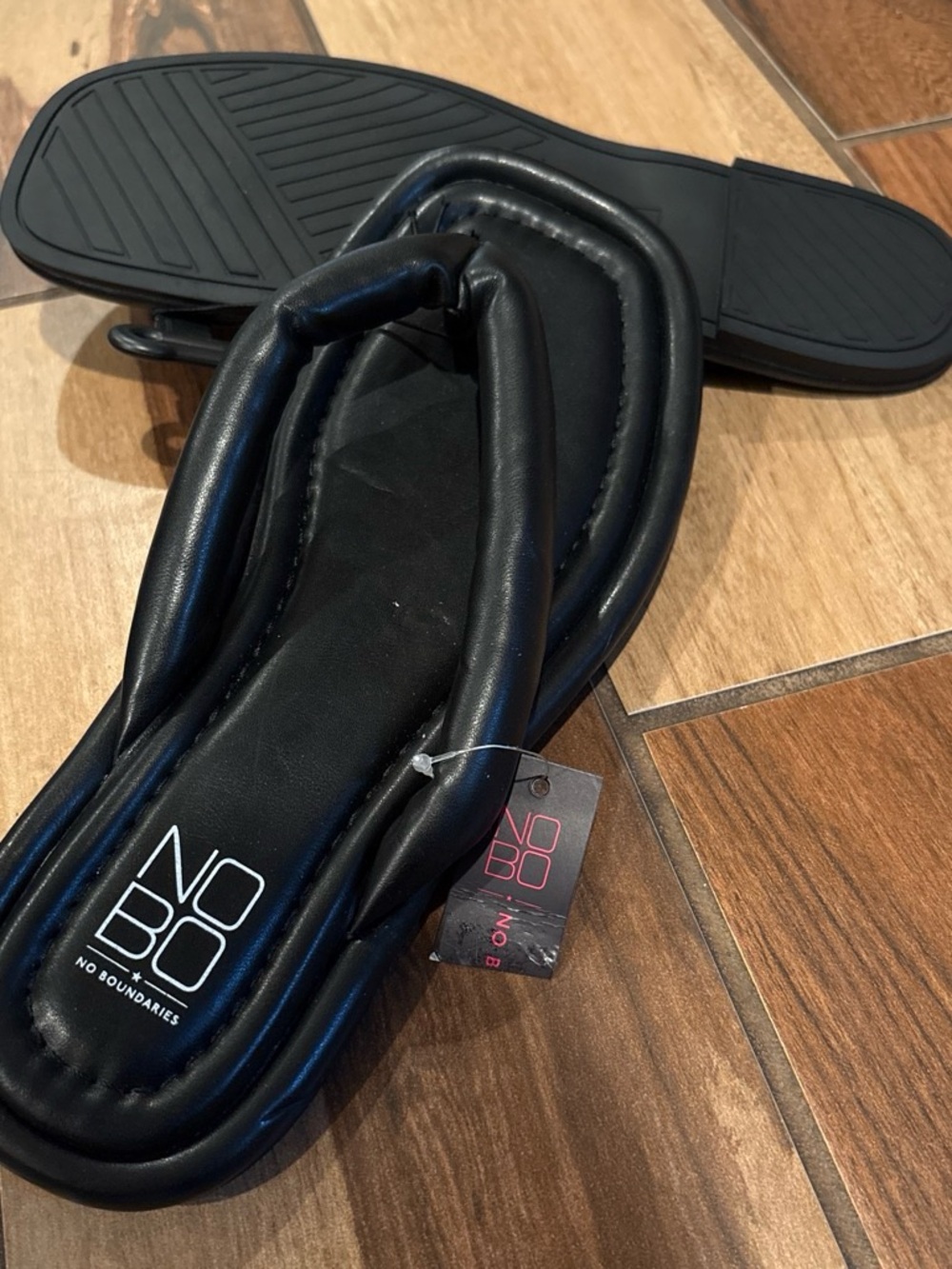 NOBO Black Padded Thong Slide Sandals
